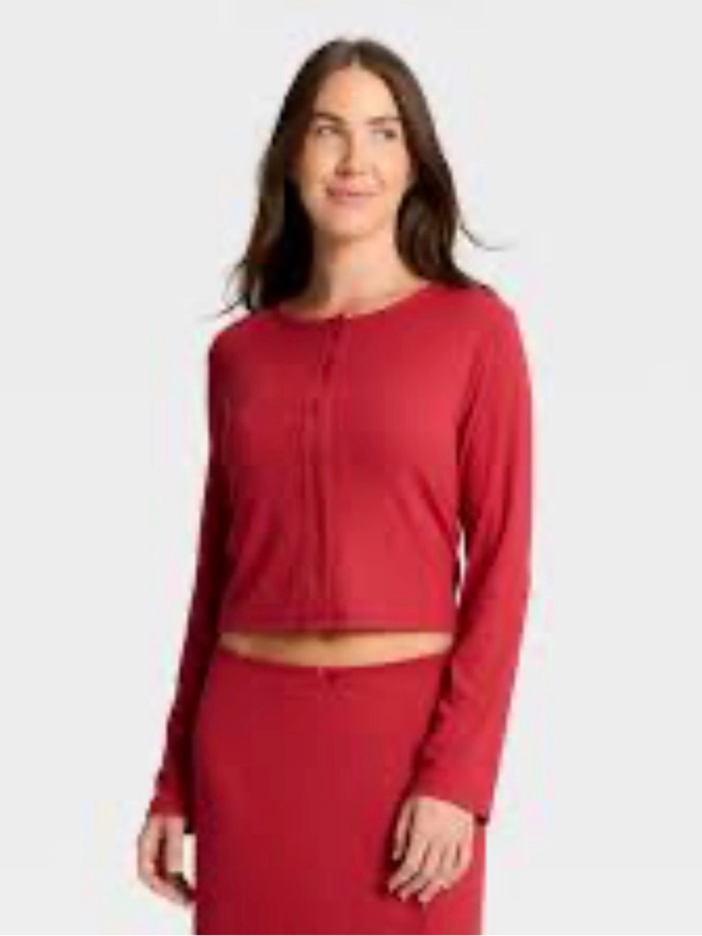 NWT Auden Red Ribbed Cropped Cardigan